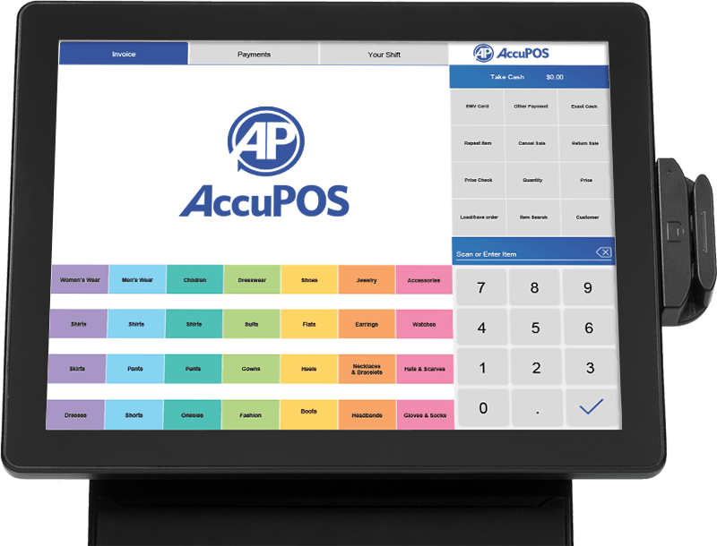 AccuPOS software installed on all-in-one point of sale desktop device