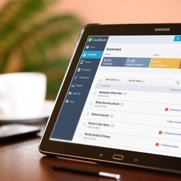 Tablet running QuickBooks for direct integrations with AccuPOS Point of Sale business software