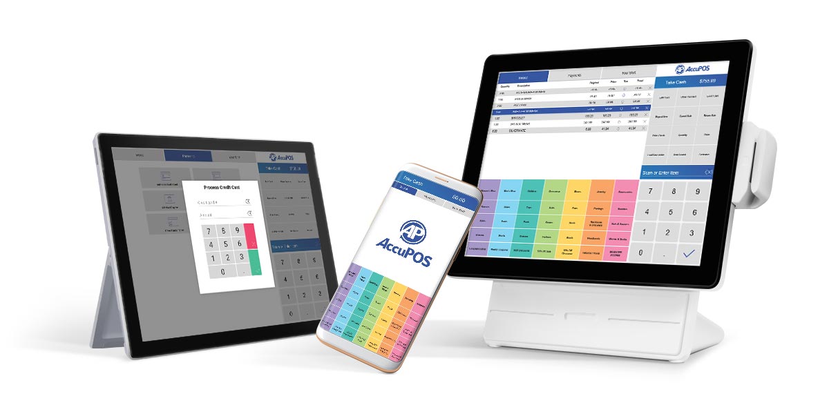 AccuPOS on desktop POS system and mobile devices