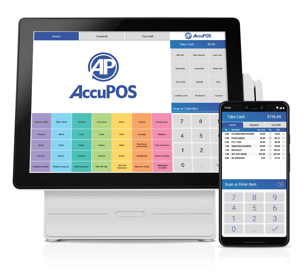 AccuPOS Point of Sale software on desktop and mobile devices