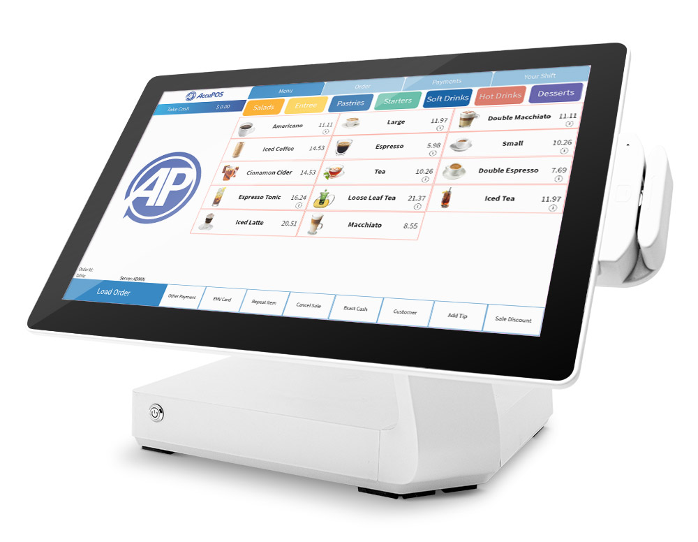 Android desktop device with AccuPOS Point of Sale for food service