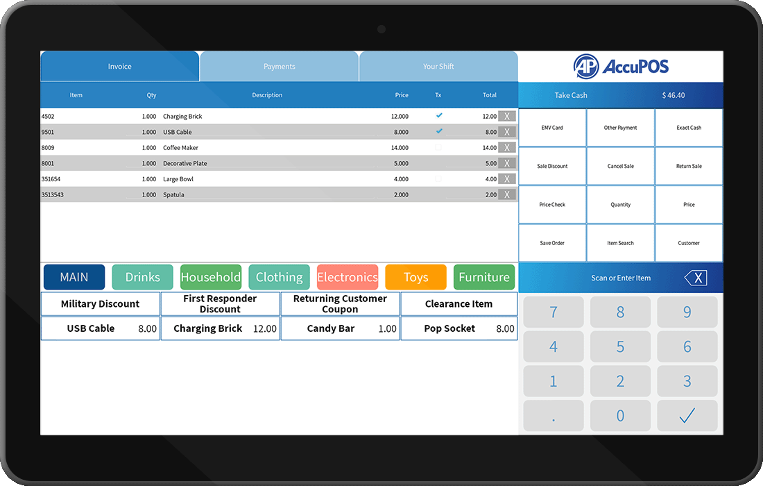 AccuPOS Point of Sale on Android mobile device