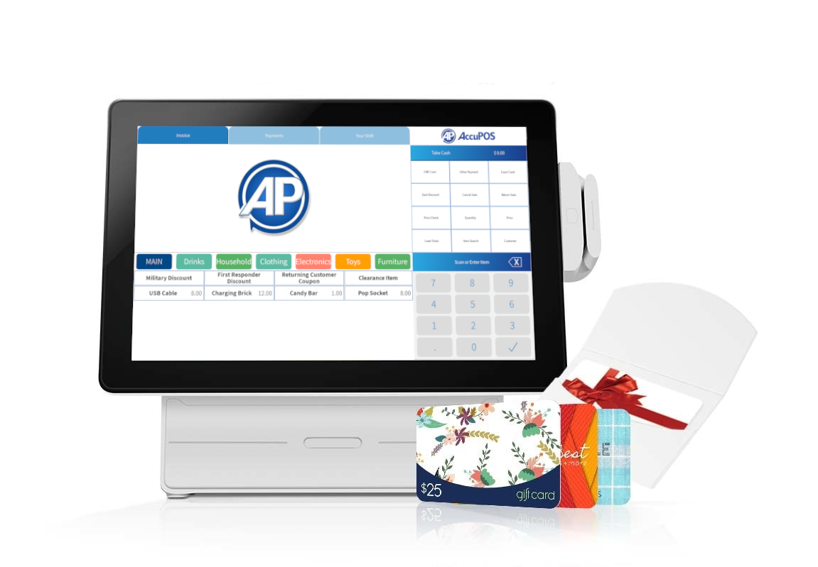 AccuPOS Point of Sale with custom gift cards