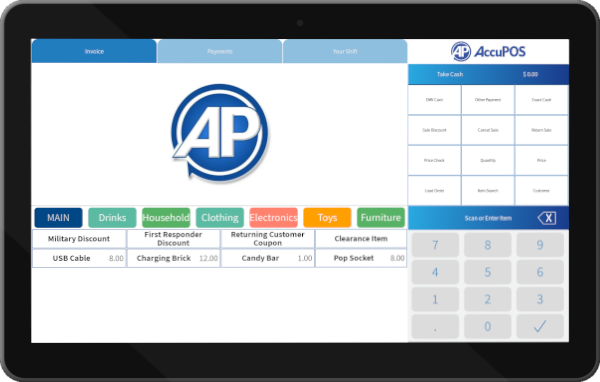 AccuPOS on Windows Surface with printer and card reader