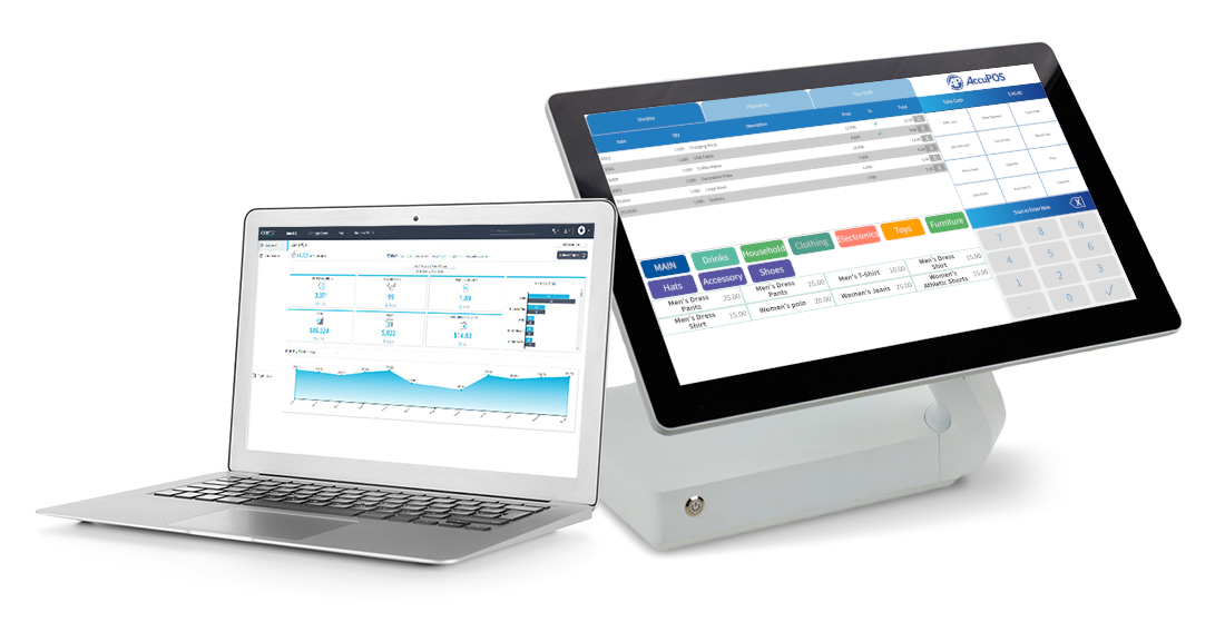 AccuPOS on desktop POS system and mobile devices