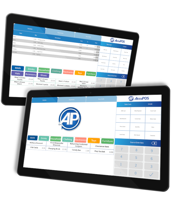 Two Tablet Devices Running the AccuPOS POS Software